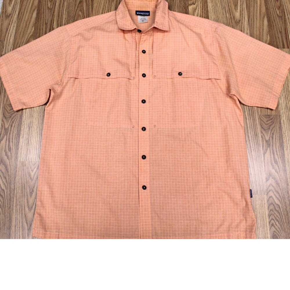VTG PATAGONIA REGULAR FIT POLY/COTTON SHIRT PEACH LARGE, L